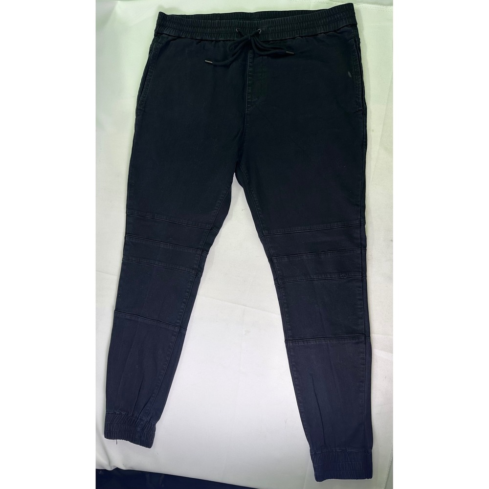 Saint Black Moto Jogger‎ Pants Mens Elastic Drawstring Waist Cuffed Ankle 36W
